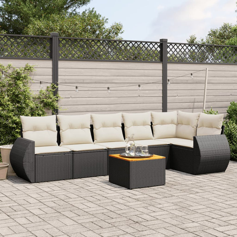 7 Piece Garden Sofa Set with Cushions Black Poly Rattan