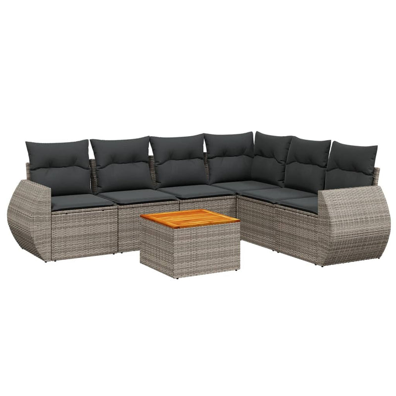 7 Piece Garden Sofa Set with Cushions Grey Poly Rattan