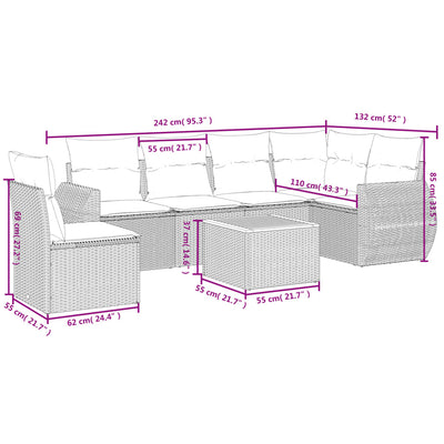 7 Piece Garden Sofa Set with Cushions Beige Poly Rattan