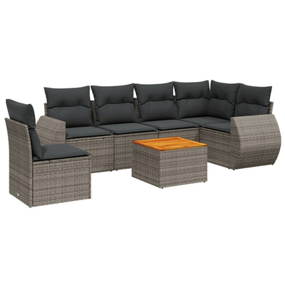 7 Piece Garden Sofa Set with Cushions Grey Poly Rattan