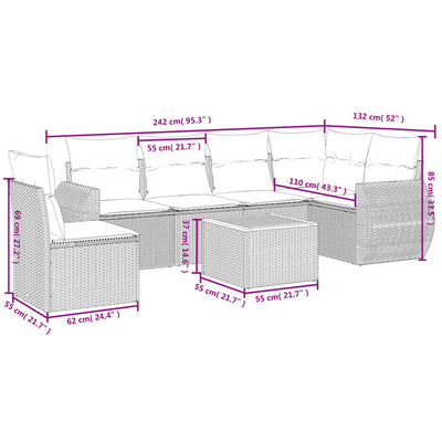 7 Piece Garden Sofa Set with Cushions Grey Poly Rattan