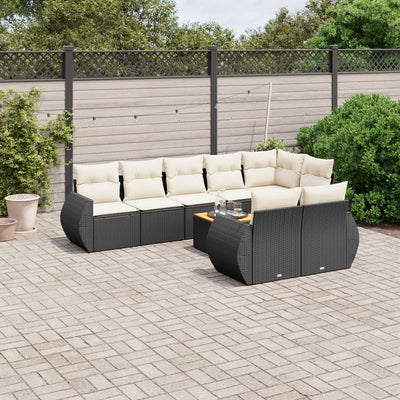 9 Piece Garden Sofa Set with Cushions Black Poly Rattan