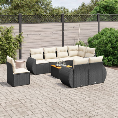 9 Piece Garden Sofa Set with Cushions Black Poly Rattan