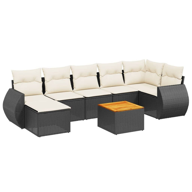 8 Piece Garden Sofa Set with Cushions Black Poly Rattan