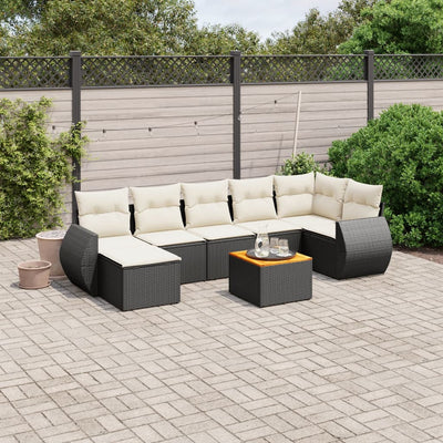 8 Piece Garden Sofa Set with Cushions Black Poly Rattan