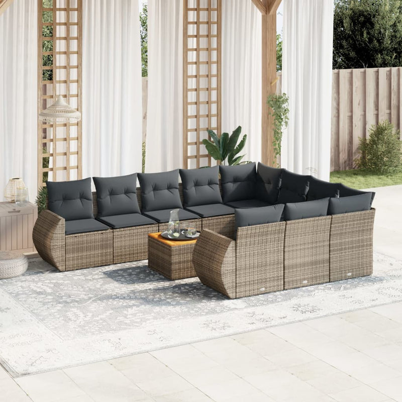 11 Piece Garden Sofa Set with Cushions Grey Poly Rattan