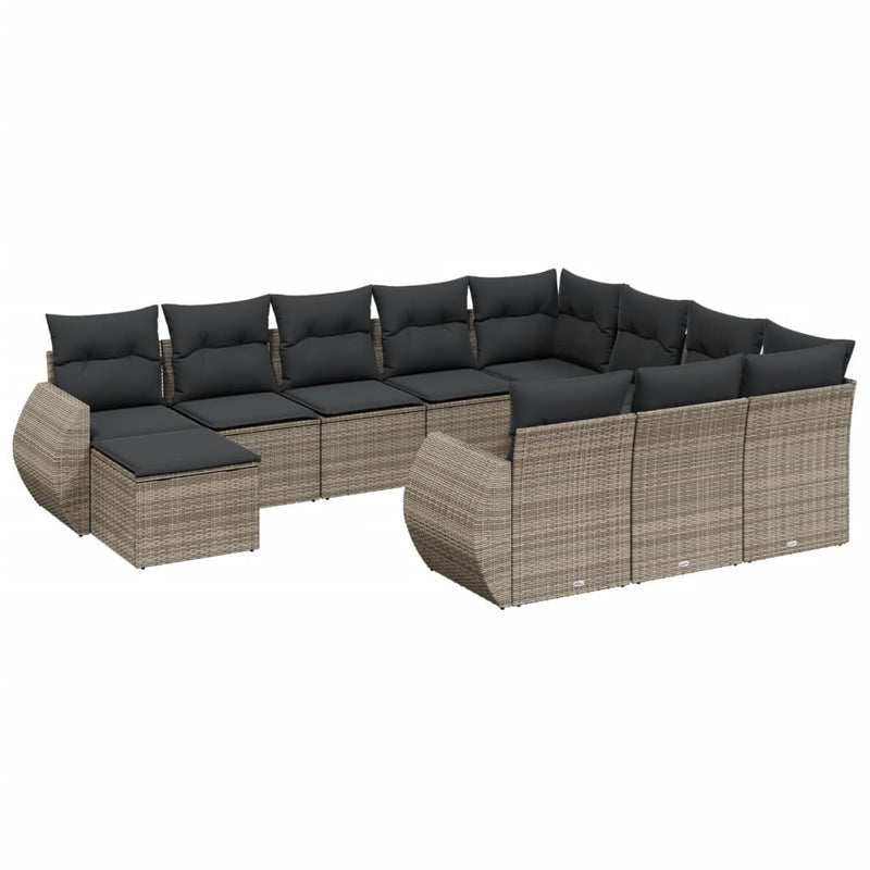 11 Piece Garden Sofa Set with Cushions Grey Poly Rattan