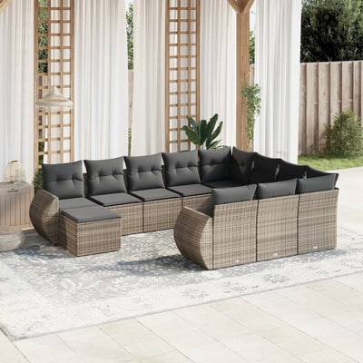 11 Piece Garden Sofa Set with Cushions Grey Poly Rattan