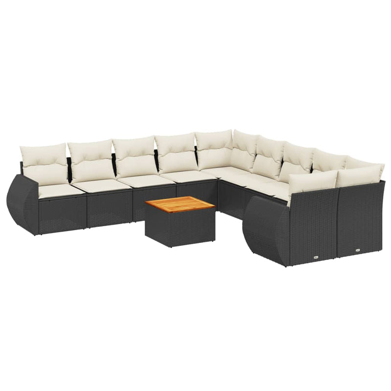 11 Piece Garden Sofa Set with Cushions Black Poly Rattan