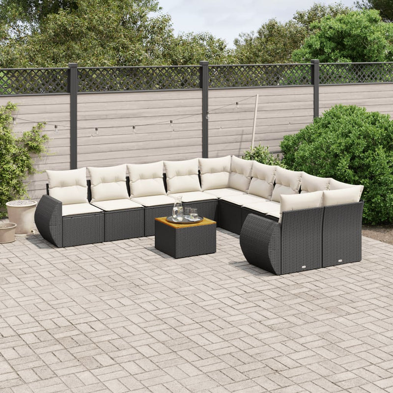 11 Piece Garden Sofa Set with Cushions Black Poly Rattan