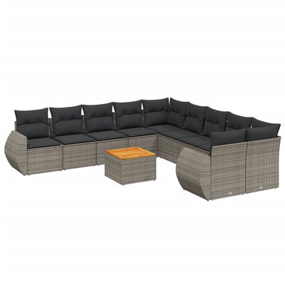 11 Piece Garden Sofa Set with Cushions Grey Poly Rattan