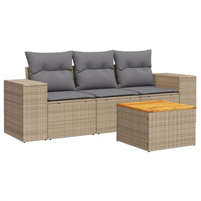 4 Piece Garden Sofa Set with Cushions Beige Poly Rattan