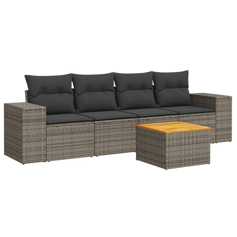 5 Piece Garden Sofa Set with Cushions Grey Poly Rattan