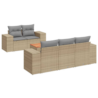 6 Piece Garden Sofa Set with Cushions Beige Poly Rattan