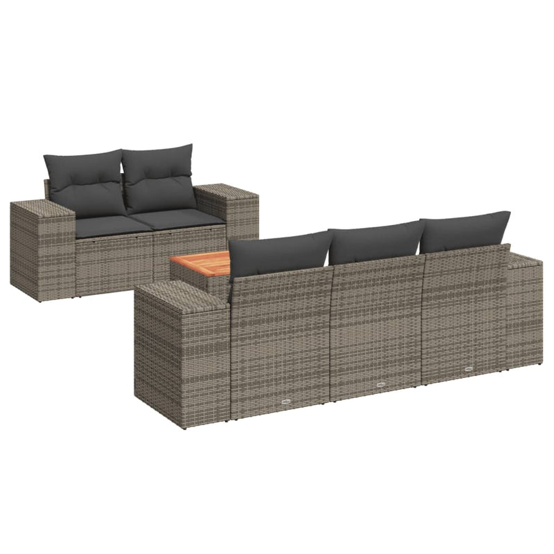 6 Piece Garden Sofa Set with Cushions Grey Poly Rattan