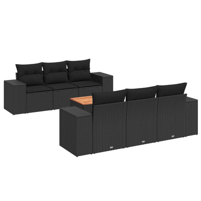 7 Piece Garden Sofa Set with Cushions Black Poly Rattan