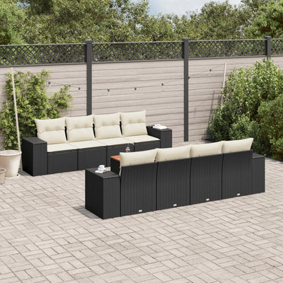 9 Piece Garden Sofa Set with Cushions Black Poly Rattan