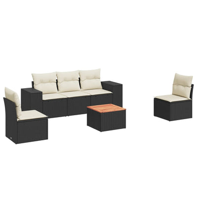 6 Piece Garden Sofa Set with Cushions Black Poly Rattan