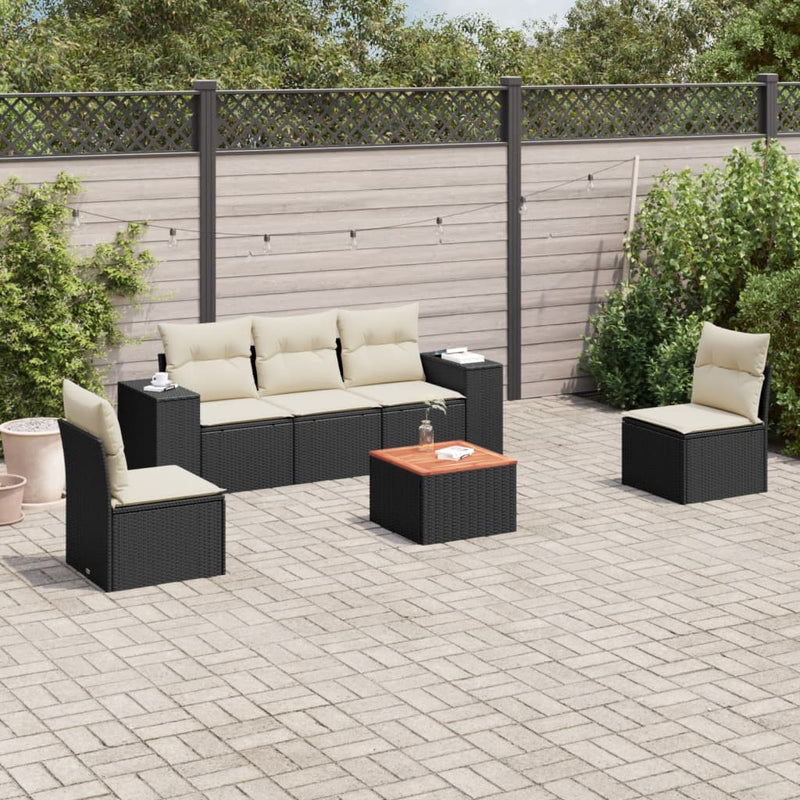 6 Piece Garden Sofa Set with Cushions Black Poly Rattan