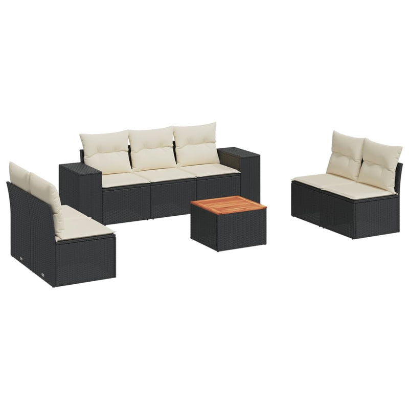 8 Piece Garden Sofa Set with Cushions Black Poly Rattan