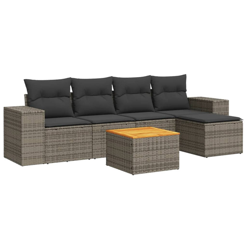 6 Piece Garden Sofa Set with Cushions Grey Poly Rattan