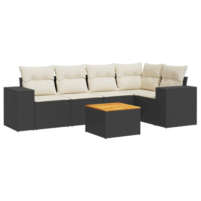 6 Piece Garden Sofa Set with Cushions Black Poly Rattan