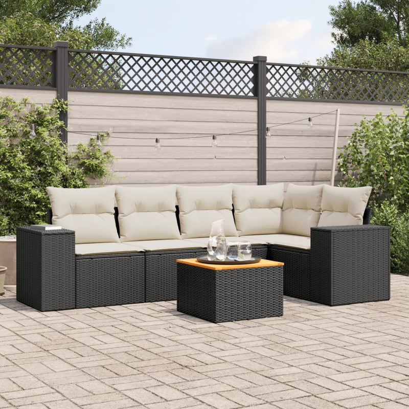 6 Piece Garden Sofa Set with Cushions Black Poly Rattan