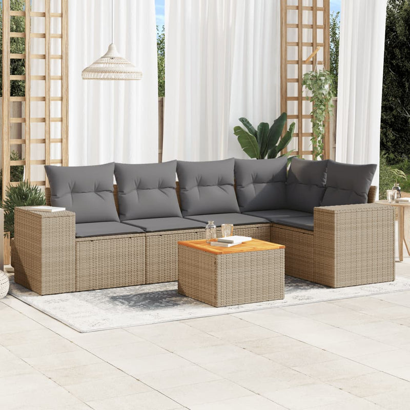 6 Piece Garden Sofa Set with Cushions Beige Poly Rattan