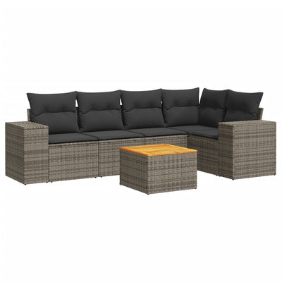 6 Piece Garden Sofa Set with Cushions Grey Poly Rattan