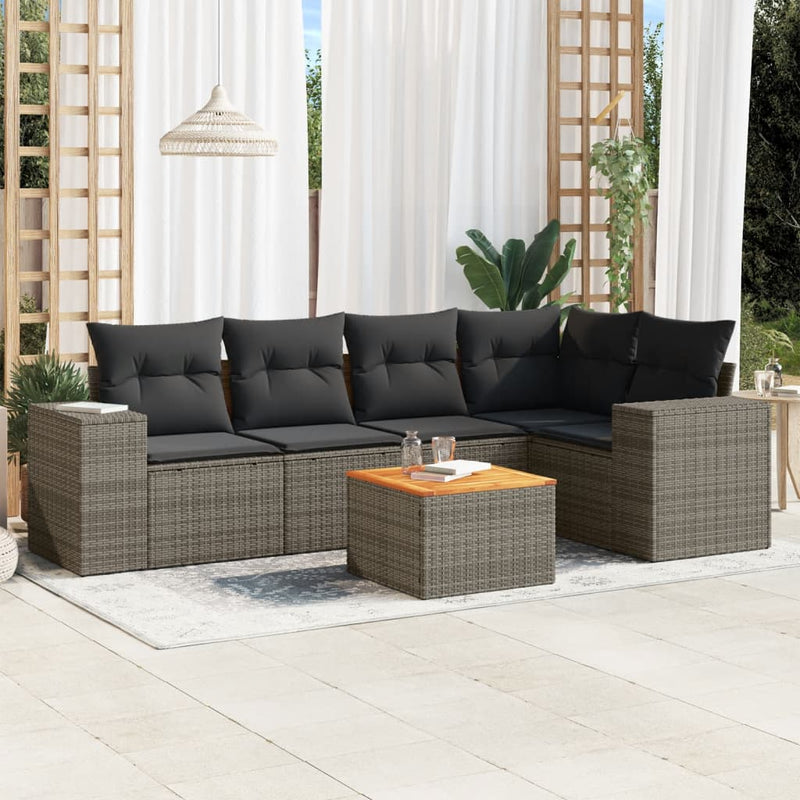 6 Piece Garden Sofa Set with Cushions Grey Poly Rattan