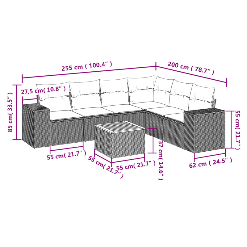 7 Piece Garden Sofa Set with Cushions Grey Poly Rattan