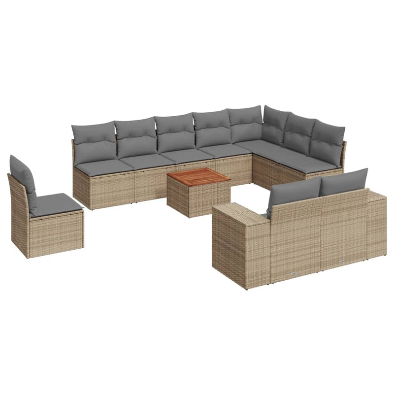 11 Piece Garden Sofa Set with Cushions Beige Poly Rattan