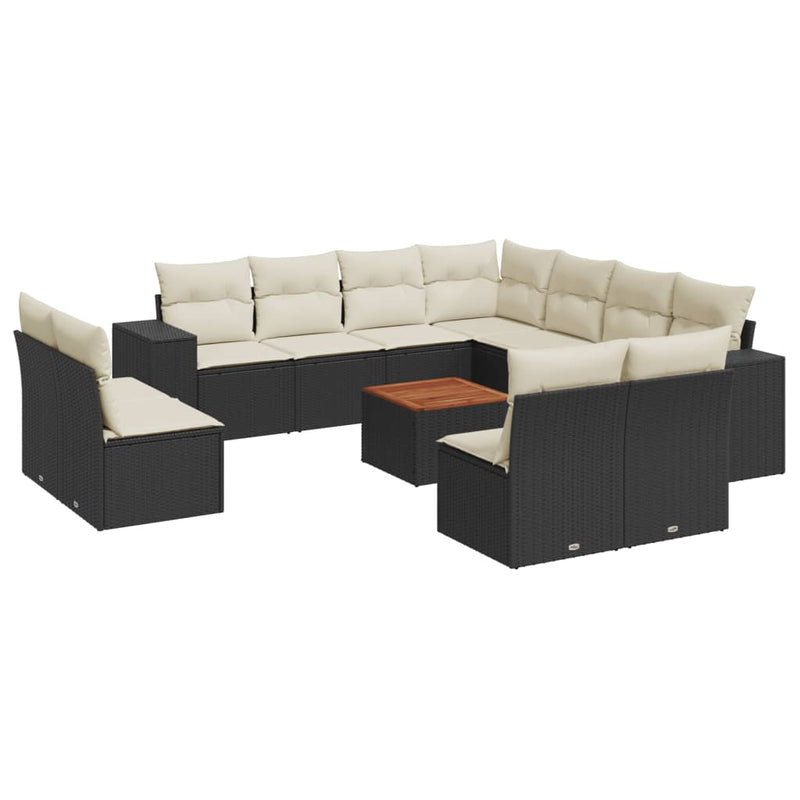 12 Piece Garden Sofa Set with Cushions Black Poly Rattan