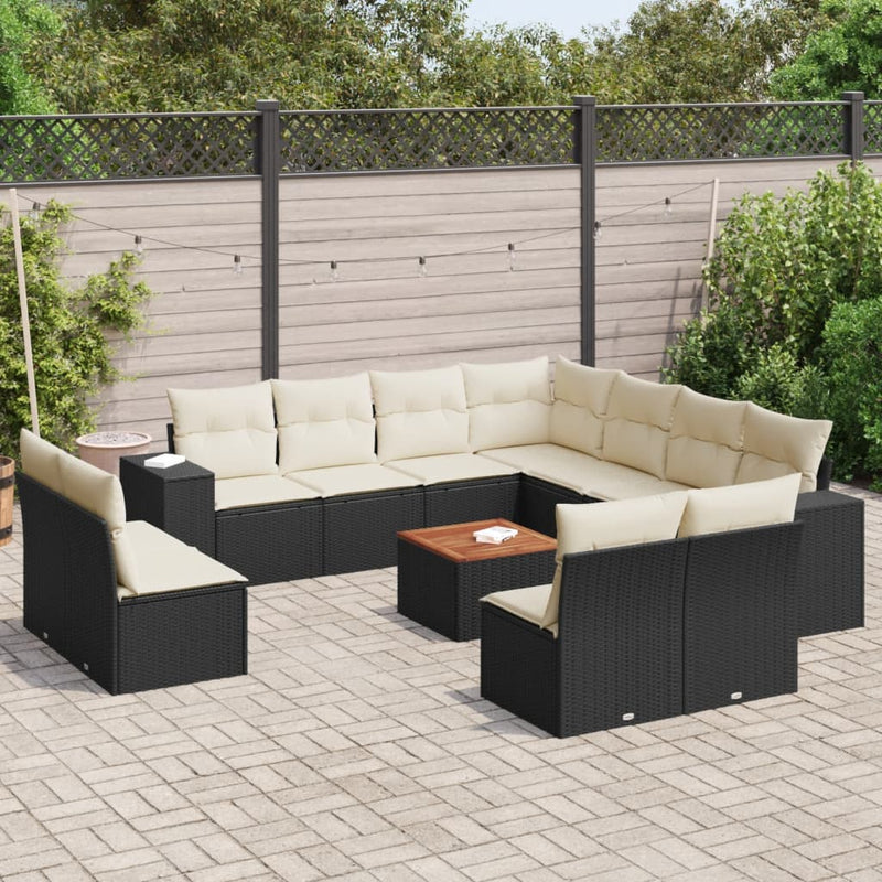 12 Piece Garden Sofa Set with Cushions Black Poly Rattan