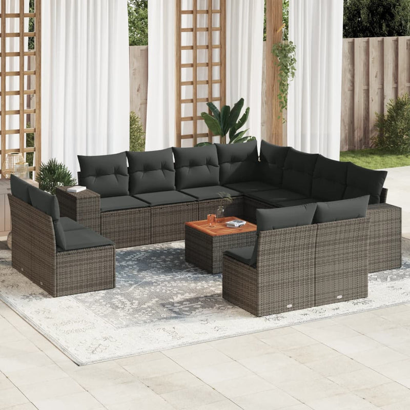 12 Piece Garden Sofa Set with Cushions Grey Poly Rattan