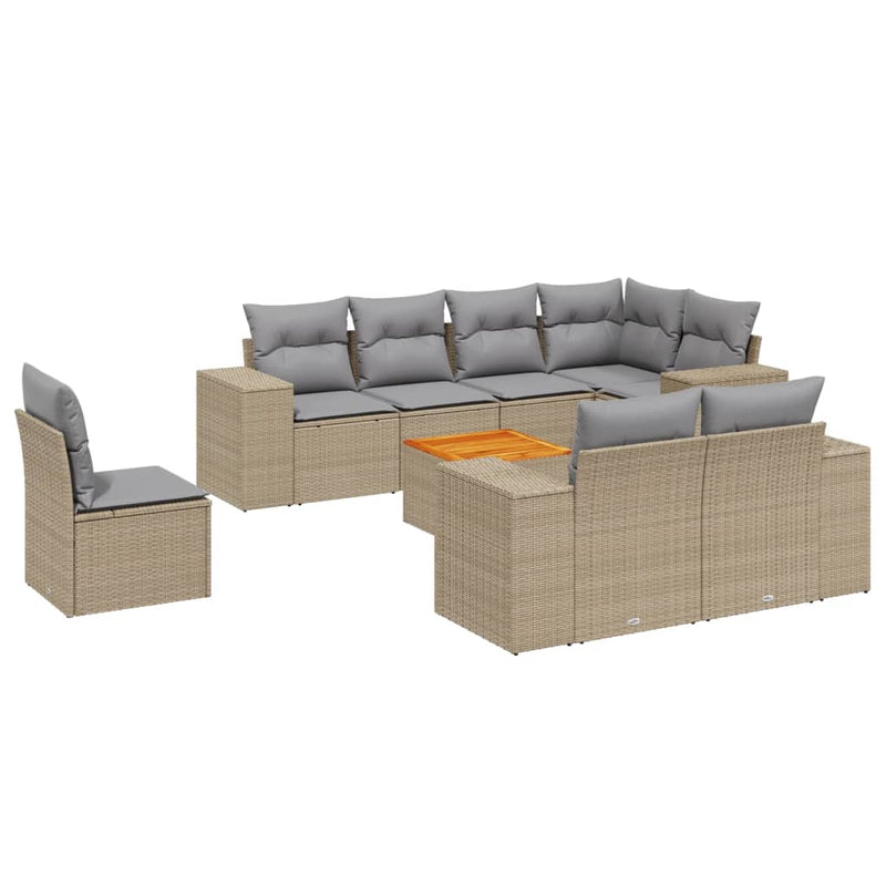 9 Piece Garden Sofa Set with Cushions Beige Poly Rattan