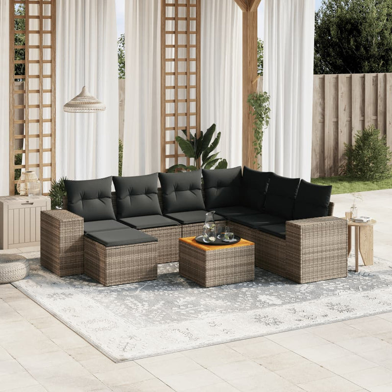 8 Piece Garden Sofa Set with Cushions Grey Poly Rattan