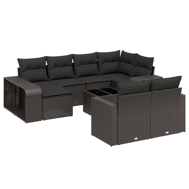 11 Piece Garden Sofa Set with Cushions Black Poly Rattan