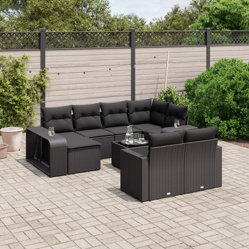 11 Piece Garden Sofa Set with Cushions Black Poly Rattan