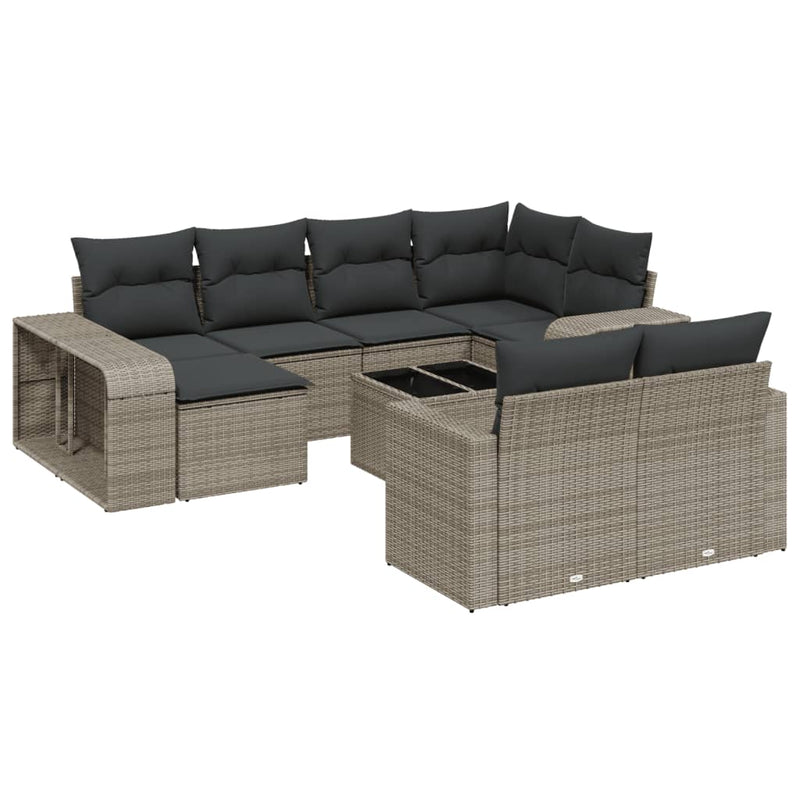 11 Piece Garden Sofa Set with Cushions Grey Poly Rattan