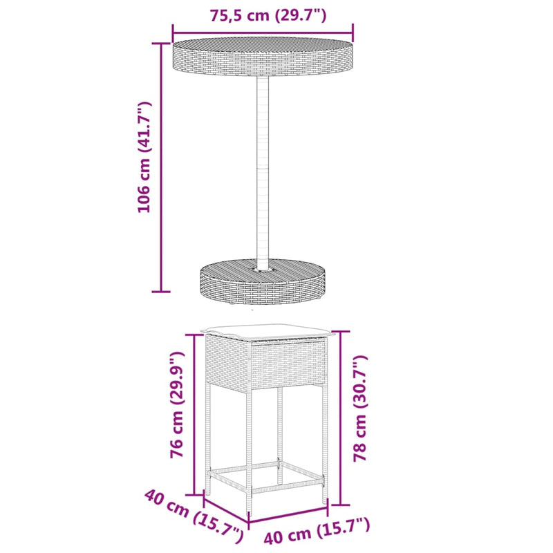 5 Piece Garden Bar Set with Cushions Grey Poly Rattan