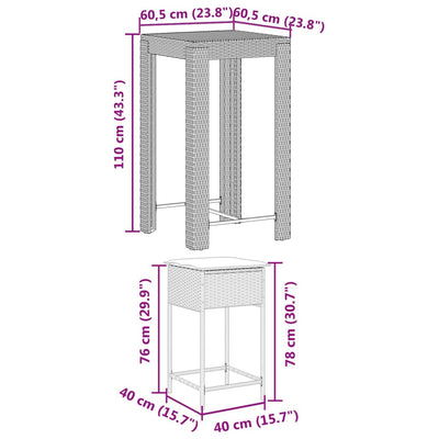 3 Piece Garden Bar Set with Cushions Grey Poly Rattan