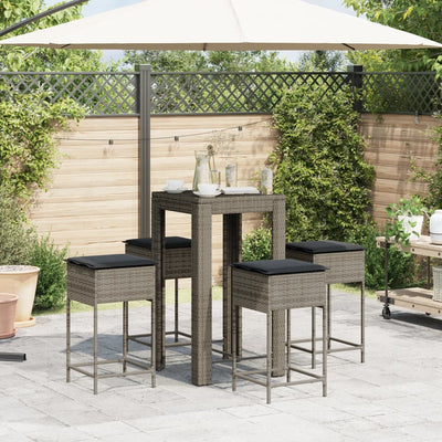 5 Piece Garden Bar Set with Cushions Grey Poly Rattan