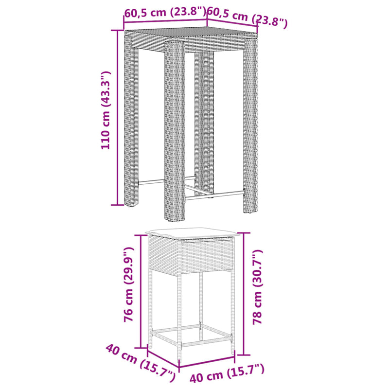 5 Piece Garden Bar Set with Cushions Grey Poly Rattan