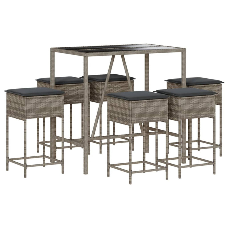 7 Piece Garden Bar Set with Cushions Grey Poly Rattan