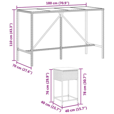 7 Piece Garden Bar Set with Cushions Grey Poly Rattan