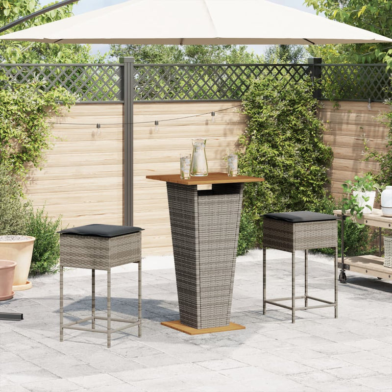 3 Piece Garden Bar Set with Cushions Grey Poly Rattan