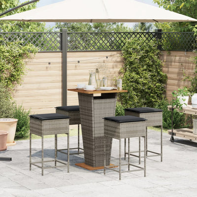 5 Piece Garden Bar Set with Cushions Grey Poly Rattan