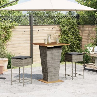 3 Piece Garden Bar Set with Cushions Grey Poly Rattan