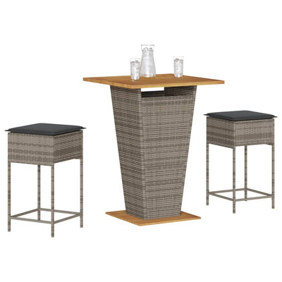 3 Piece Garden Bar Set with Cushions Grey Poly Rattan